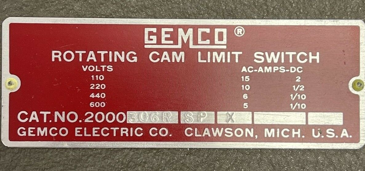 GEMCO 2000306RSPX ROTATING CAM LIMIT SWITCH 600V