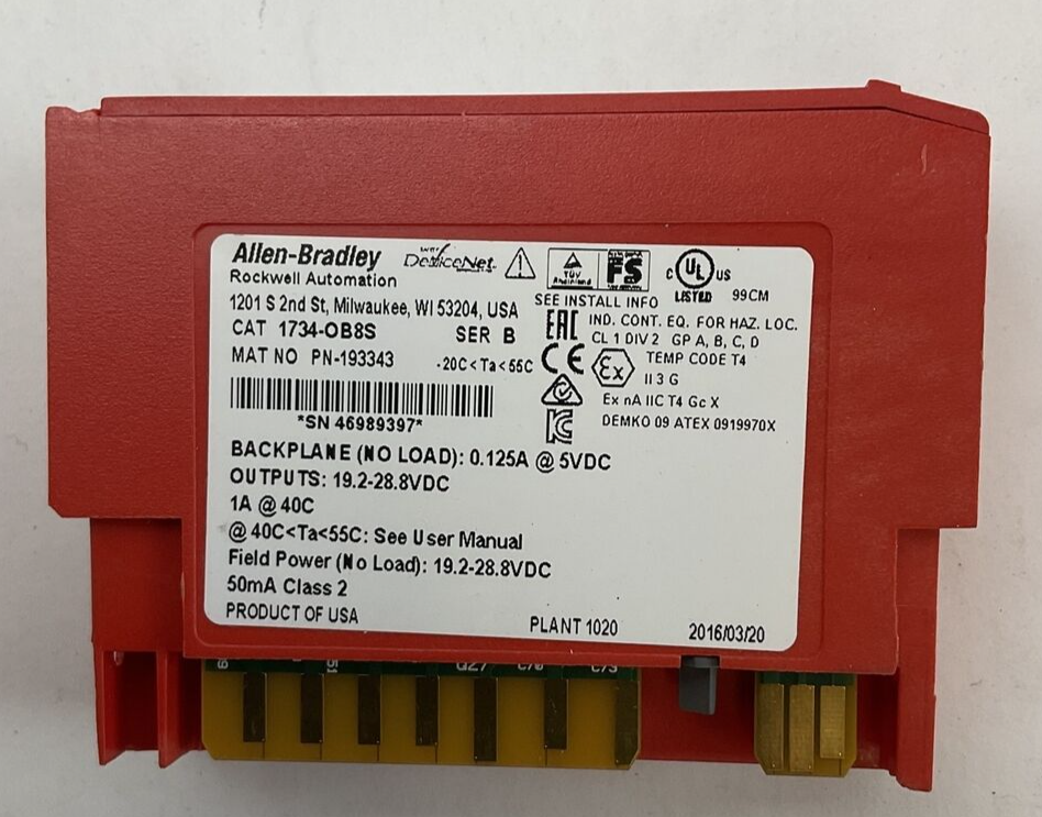 ALLEN BRADLEY 1734-OB8S DIGITAL OUTPUT MODULE SER B OUTPUT 19.2-28.8VDC