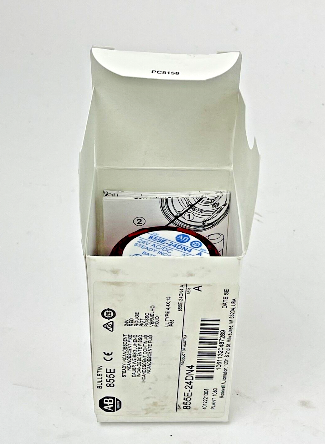 ALLEN BRADLEY - 855E-24DN4 - Ser. A - RED INCANDESCENT STEADY LIGHT - 24 VAC/VDC