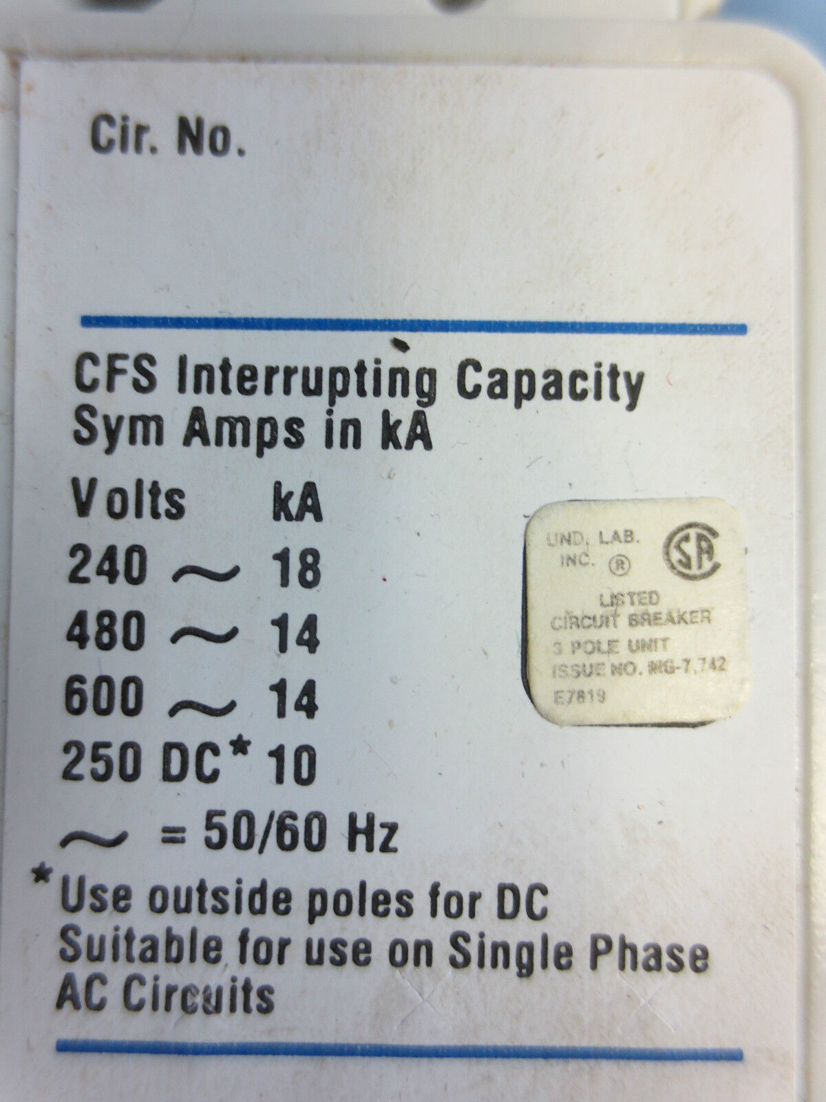 CHALLENGER CFS3150 MOLDED CASE CIRCUIT BREAKER CFS 14k - 150A 3-POLE FD3150
