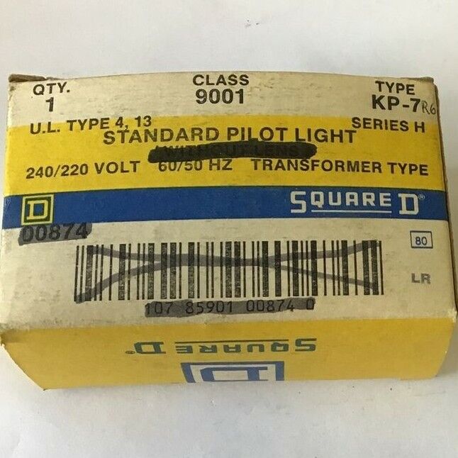 SQUARE D 9001 KP-7R6 STANDARD PILOT LIGHT RED LENS SER.H 240VAC 60HZ