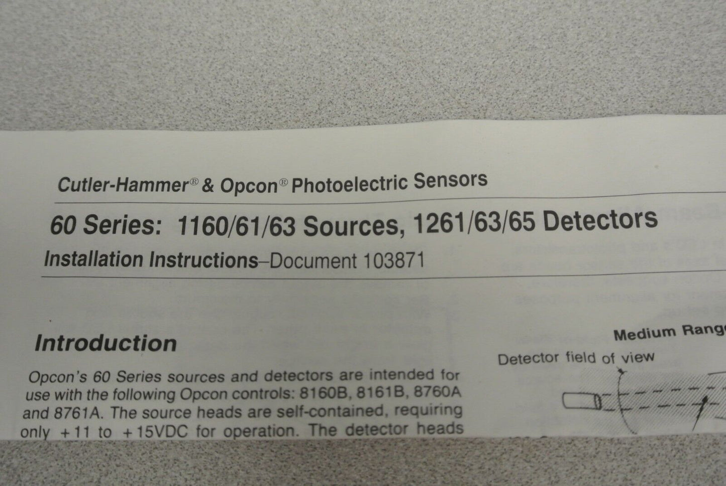 CUTLER-HAMMER & OPCON 1160A-100 SENSOR / SOURCE HEAD w/ 9' CABLE / NEW SURPLUS