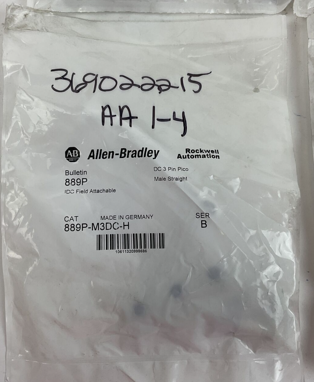 ALLEN BRADLEY 889P-M3DC-H IDC FIELD ATTACHABLE MALE STRAIGHT SER.B **LOTOF4**