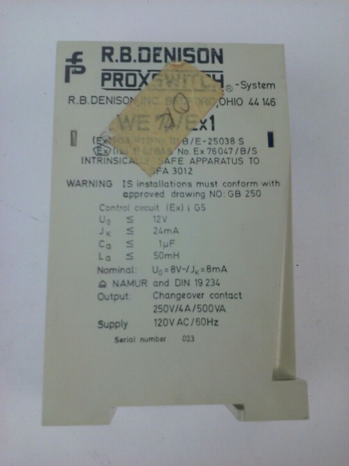 PEPPERL + FUCHS WE74/EX1 SWITCH AMPLIFIER R.B. DENISON PROXSWITCH 120V SUPPLY