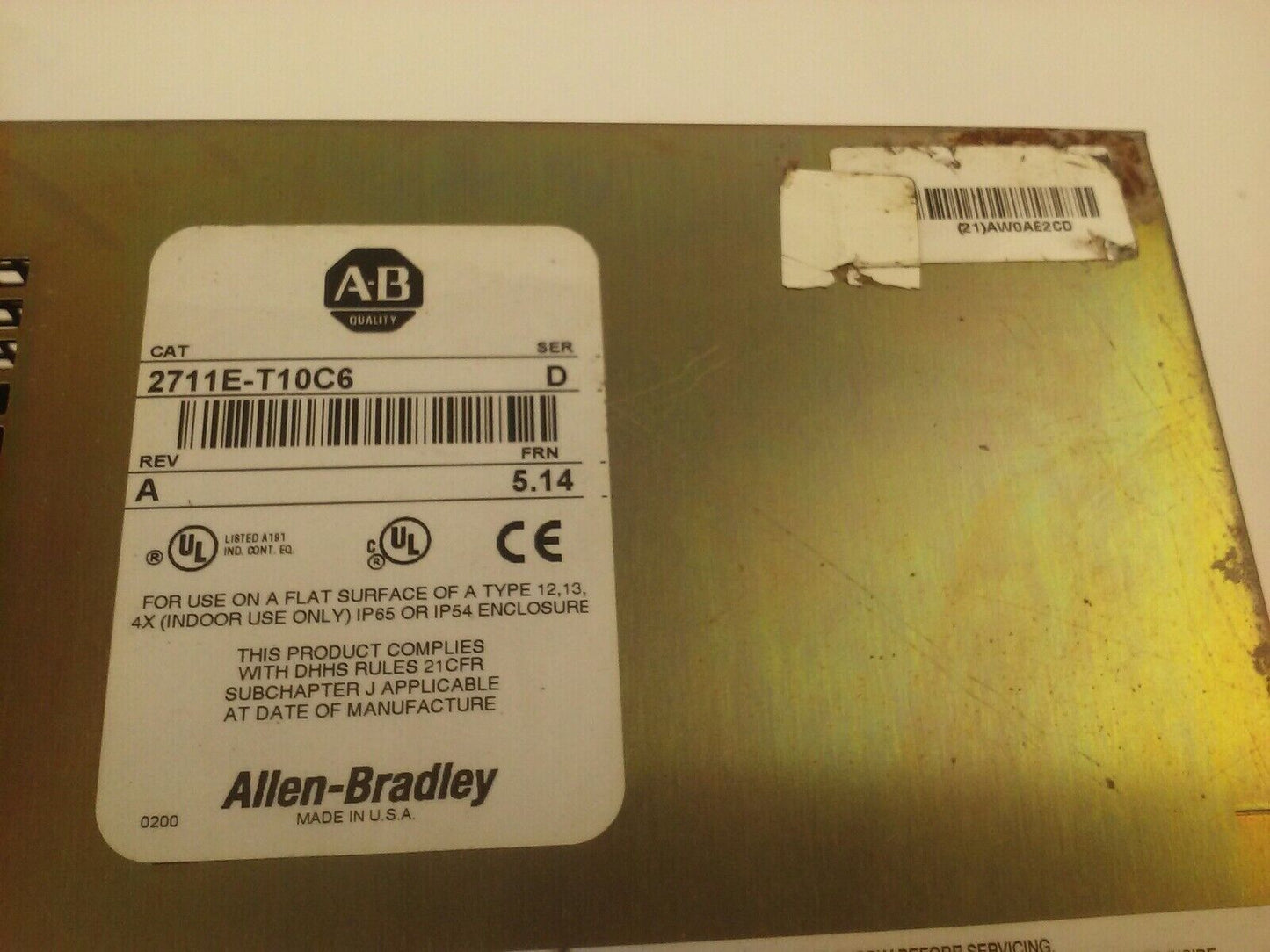 ALLEN BRADLEY 2711E-T10C6 SER. D REV. A PANELVIEW 1000E TERMINAL FRN 5.14