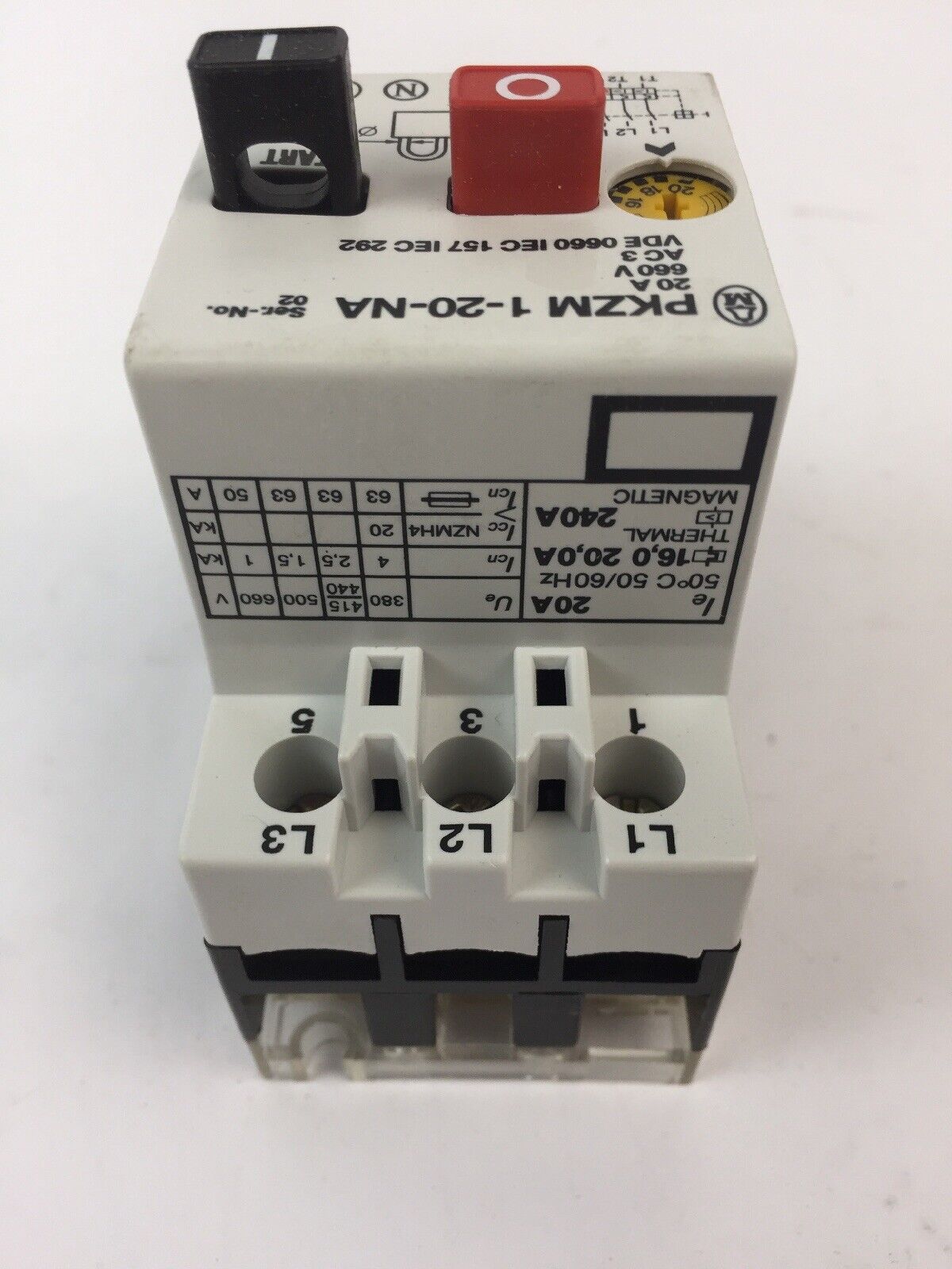 KLOCKNER MOELLER PKZM1-20 NA MANUAL MOTOR STARTER 16-20A 600VAC 15HP 3 PHASE