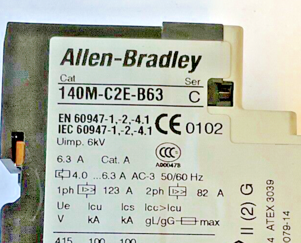 ALLEN BRADLEY 140M-C2E-B63 SER.C MOTOR PROTECTOR W/140-C-A AUX CONTACT SER.A
