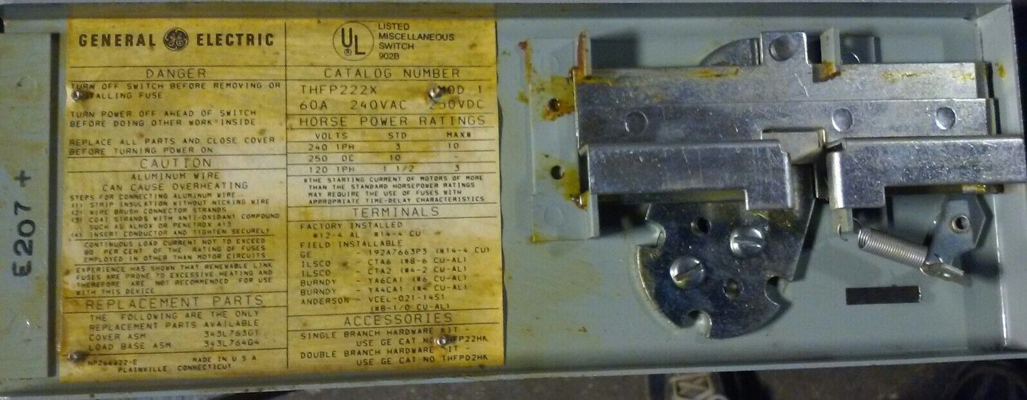 GENERAL ELECTRIC GE THFP222X - 60A, 2-Pole, 240V - Fused Panelboard Switch