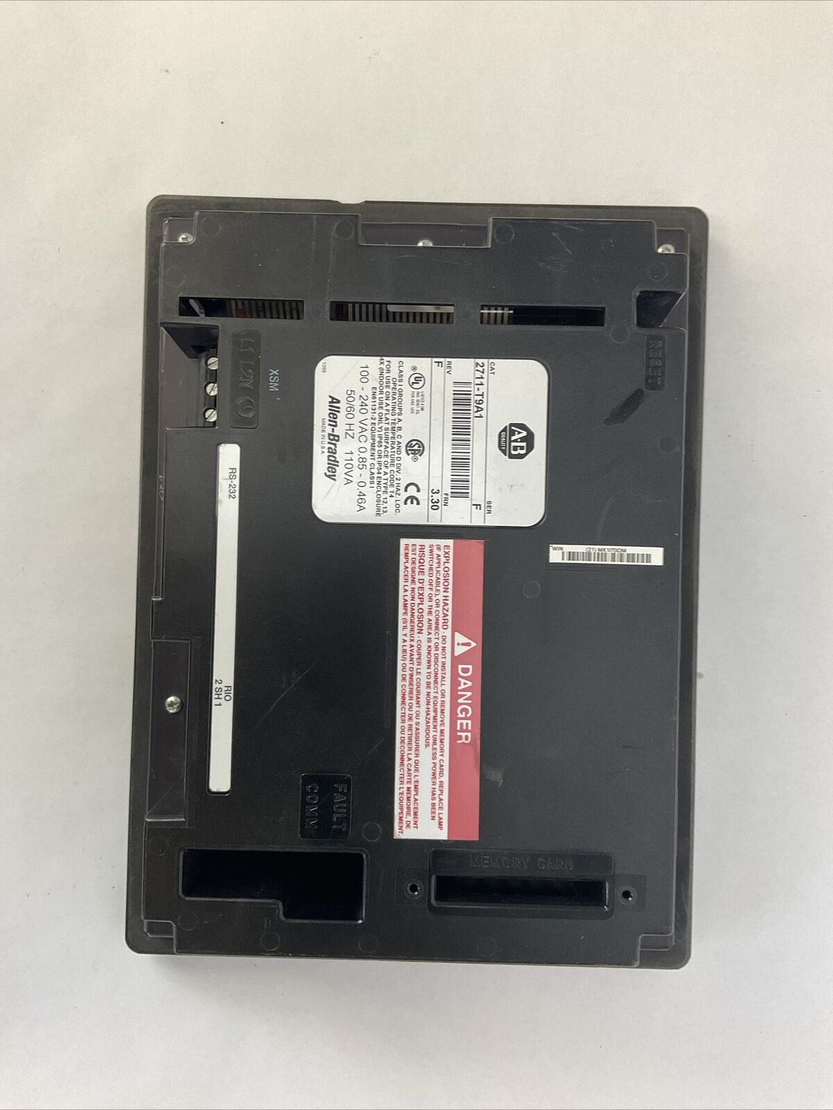 ALLEN BRADLEY 2711-T9A1 PANELVIEW 900 SER F REV F FRN 3.30 100-240VAC 0.85-0.46A