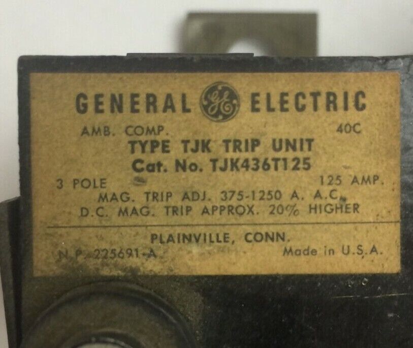 GE TJK436T125 TRIP UNIT 125AMP 3POLE