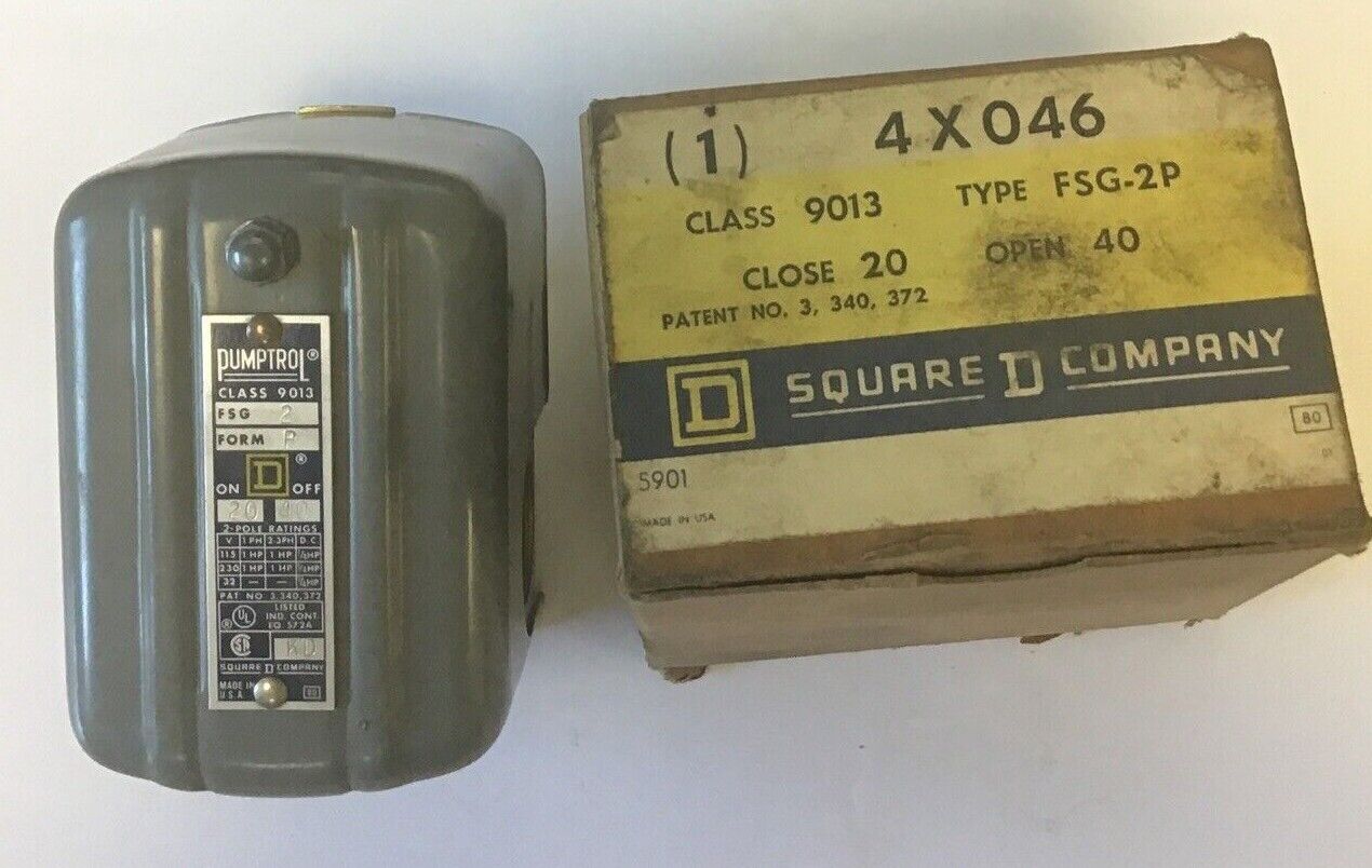SQUARE D FSG-2 PRESSURE SWITCH CLOSE 20 OPEN 40 FORM P