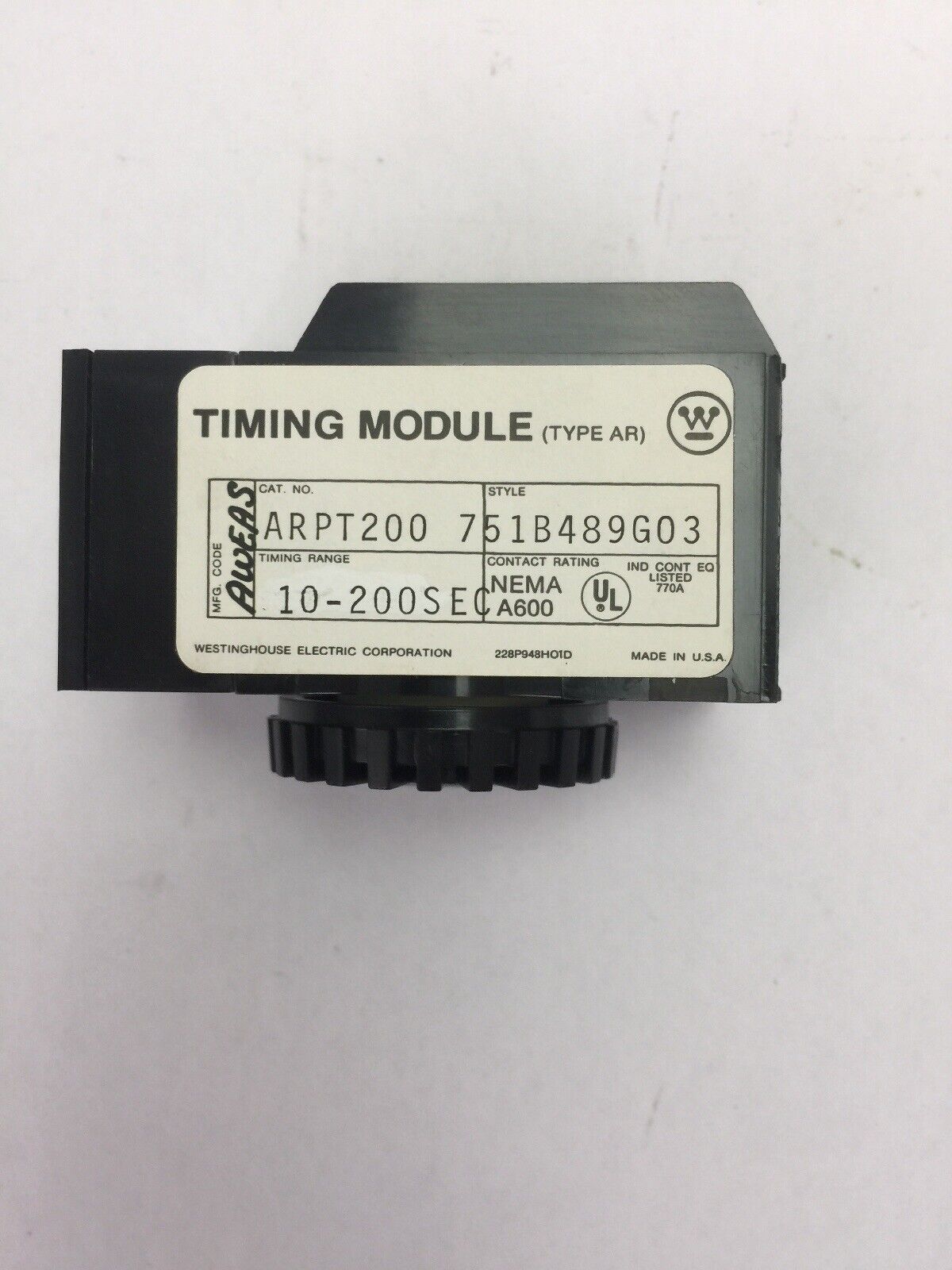 WESTINGHOUSE ARPT200 TIMING MODEULE 10-200SEC NEMA A600