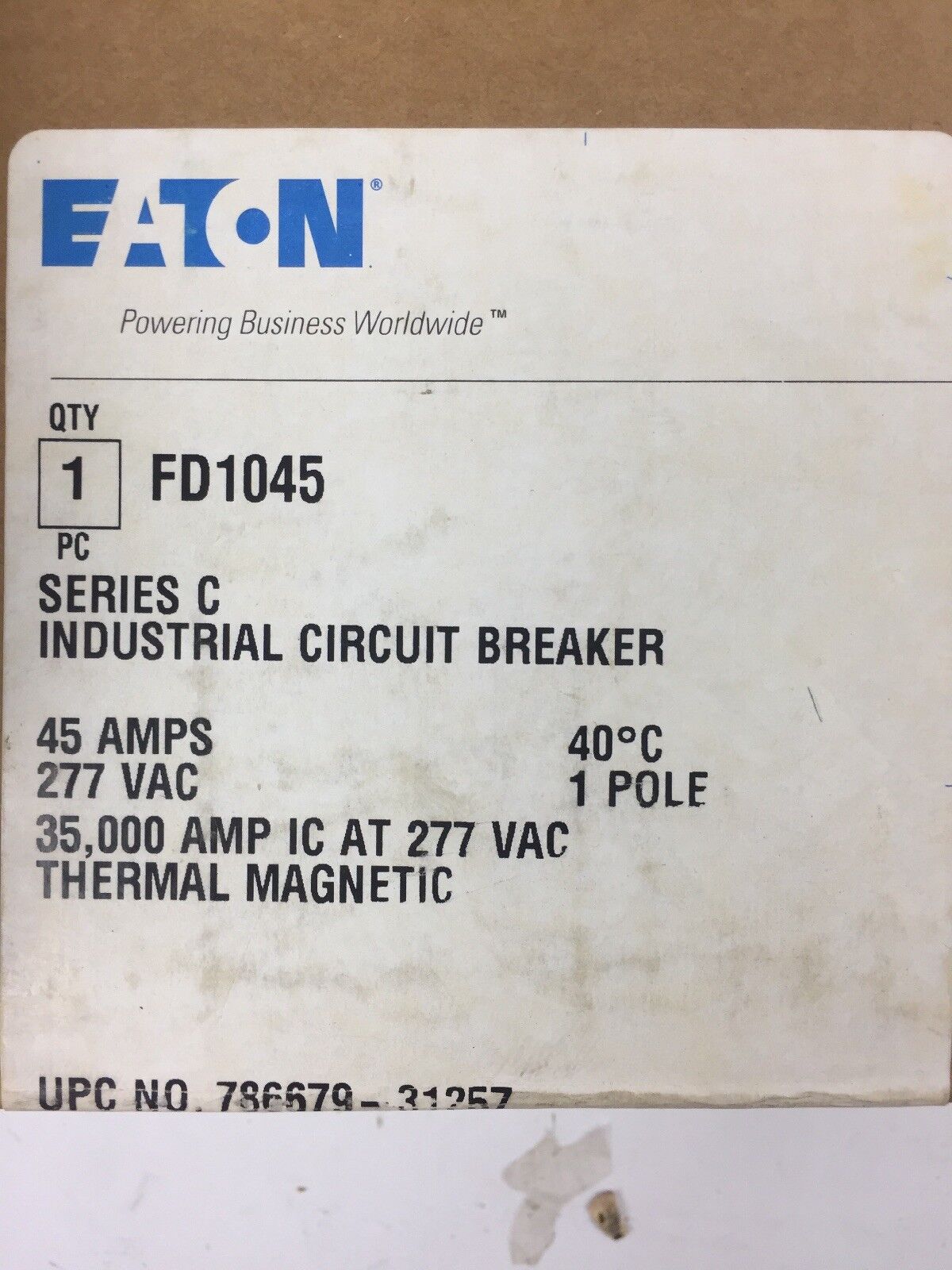 EATON FD1045 SERIES C INDUSTRIAL CIRCUIT BREAKER 45 AMP 277VAC 1 POLE