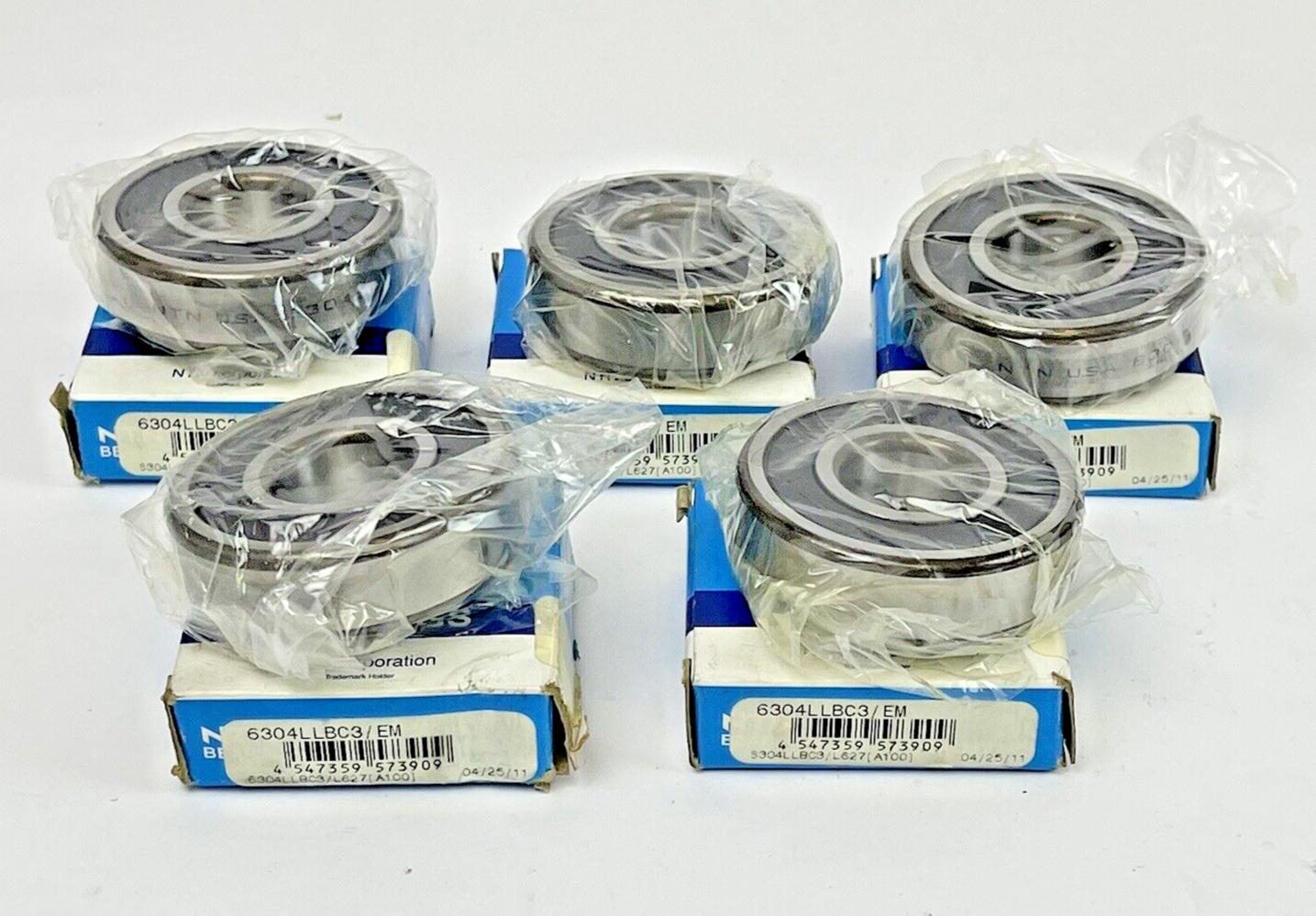 NTN *LOT OF 5* - 6304LLBC3/EM - DOUBLE SEALED RADIAL BALL BEARING -20X52X15 mm