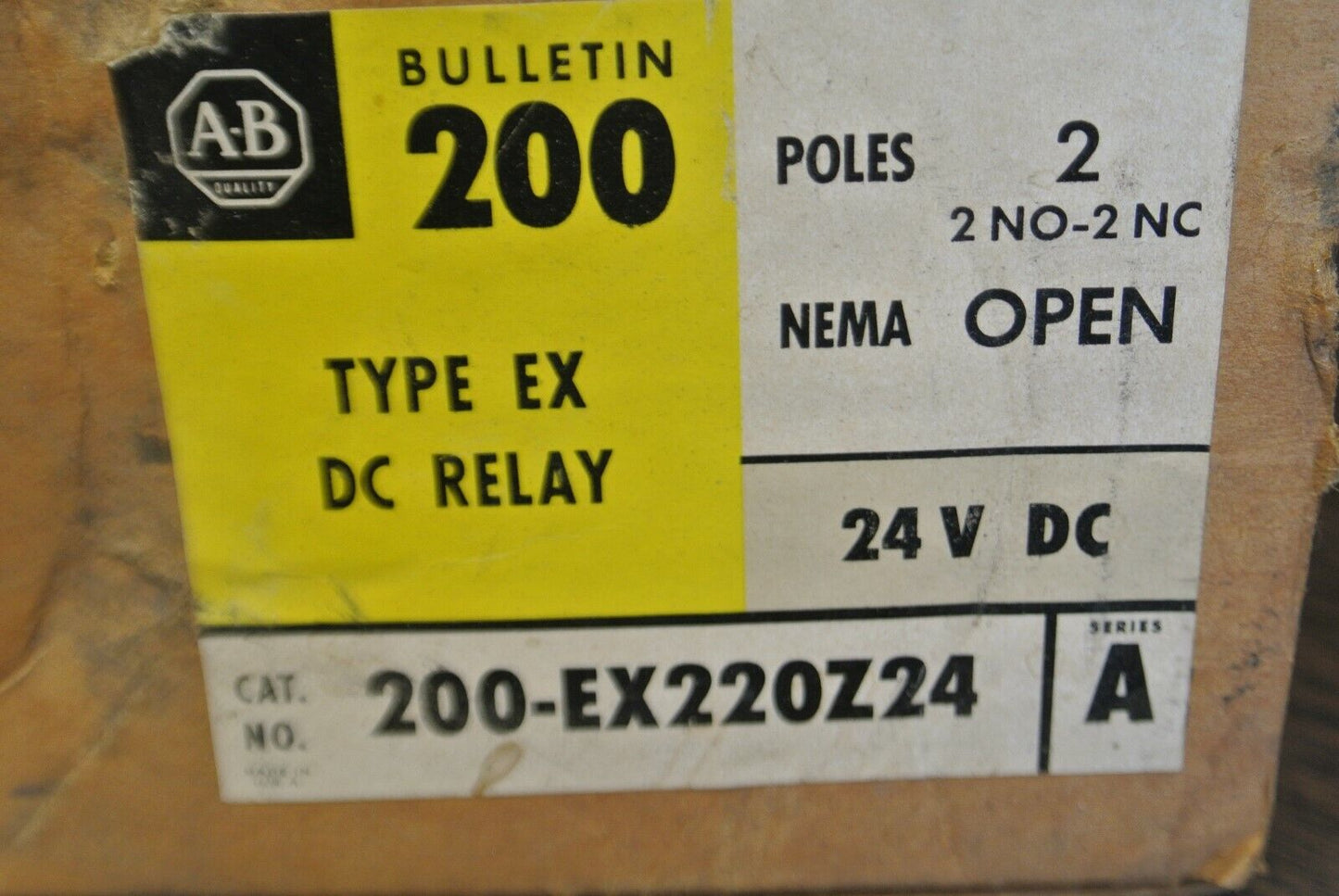 ALLEN-BRADLEY 200-EX220Z24, Ser. A / TYPE EX DC RELAY / 24VDC / NEW SURPLUS