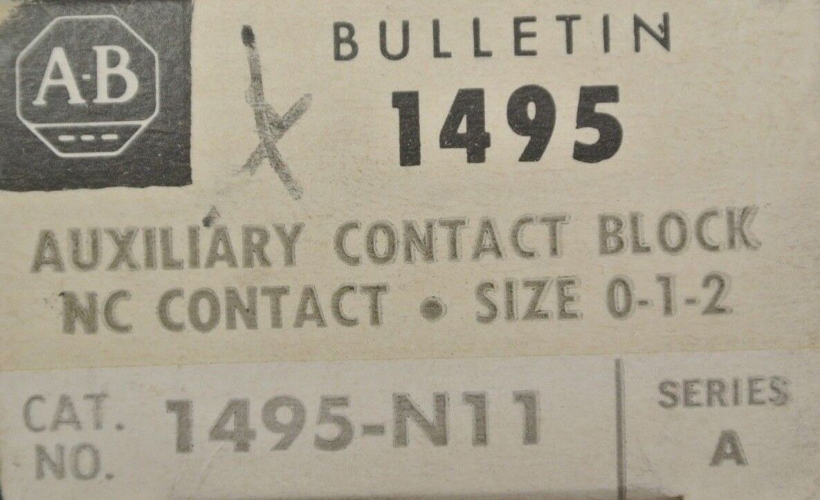 ALLEN-BRADLEY 1495-N11 / AUXILIARY CONTACT BLOCK / N.C. CONTACT / SIZE 0, 1, 2
