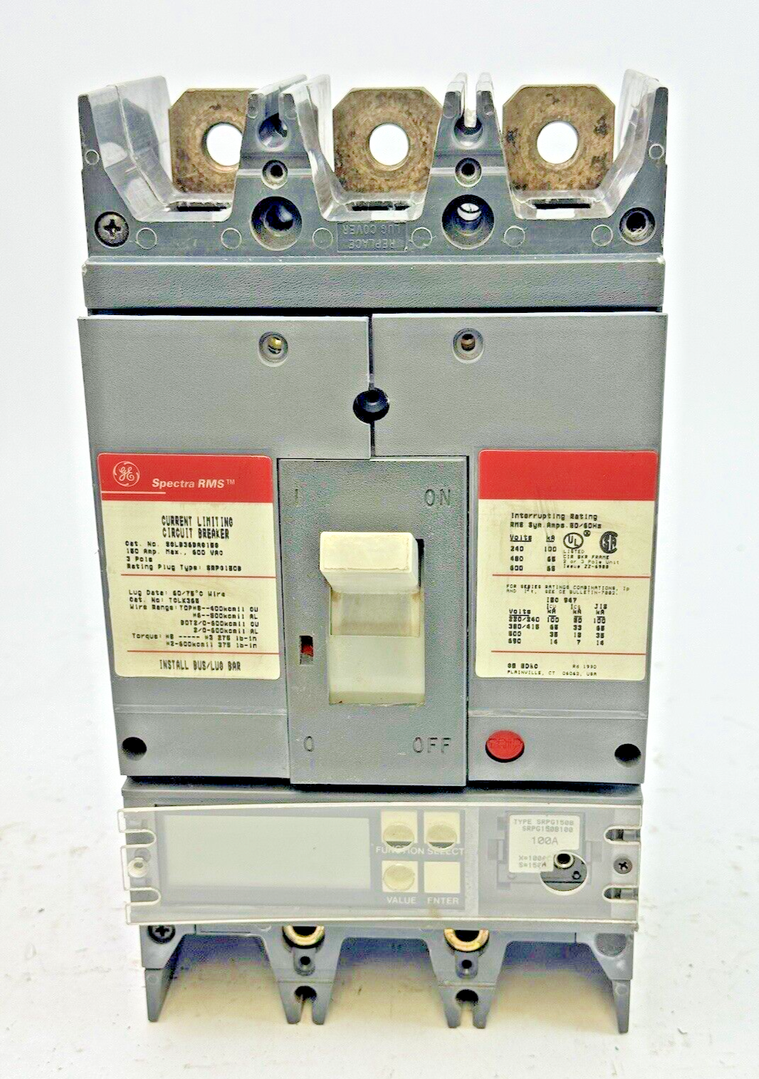 GE - SGLB36BA0150 - CIRCUIT BREAKER - 3 POLE/600 VAC/150A - W/ 100 A RATING PLUG