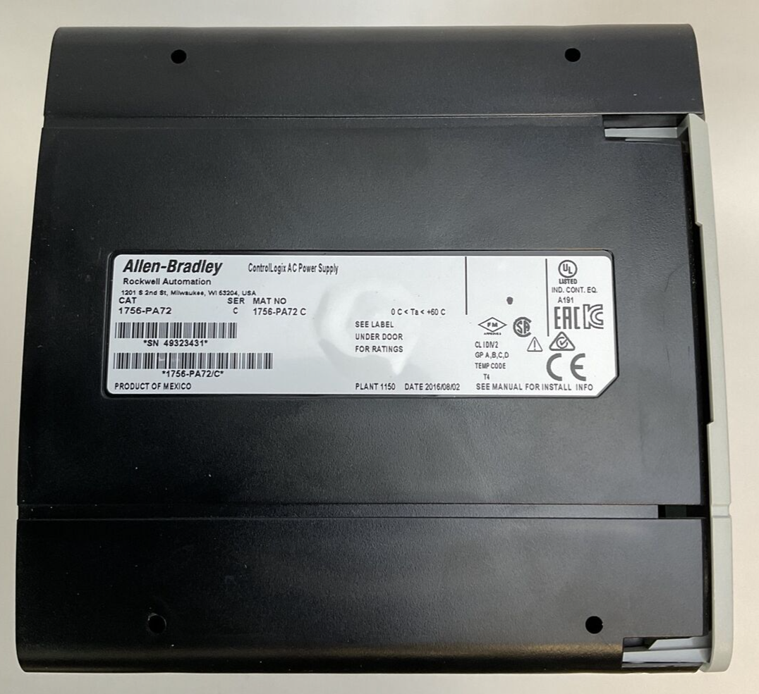 ALLEN BRADLEY 1756-PA72 SER C CONTROL LOGIX AC POWER SUPPLY 1756-A13 13 SLOT