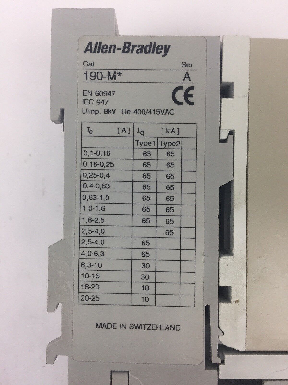 ALLEN BRADLEY 190-M* 140-MN-1000 MOTOR STARTER 100-C09* 100S 140-A210 COIL 120V