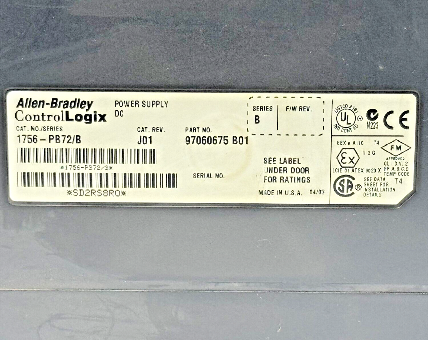 ALLEN-BRADLEY - 1756-PB72/B - CONTROLLOGIX RACK MOUNT POWER SUPPLY