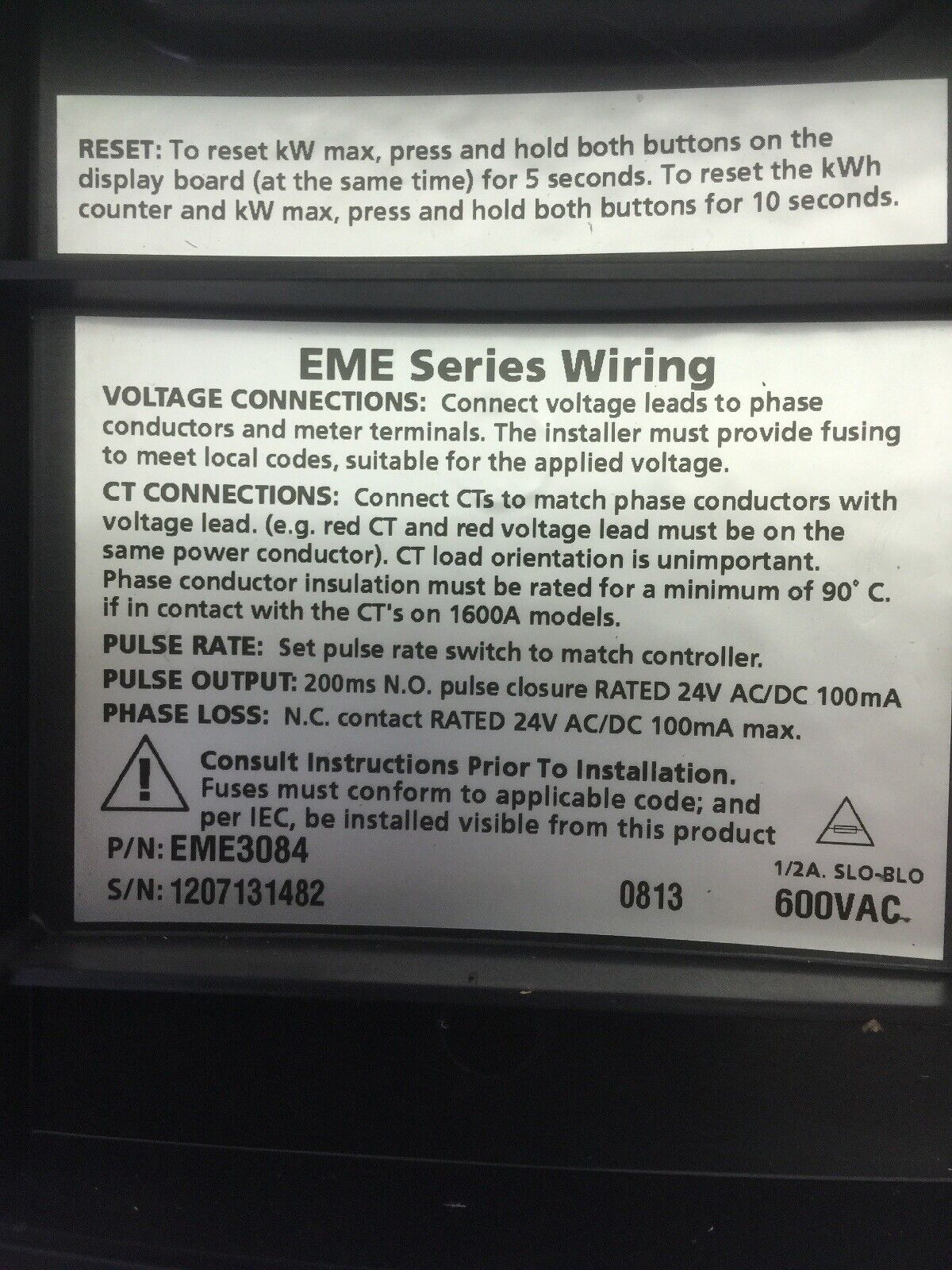SQUARE D EME3084 POWER LOGIC ENERGY METER 600VAC