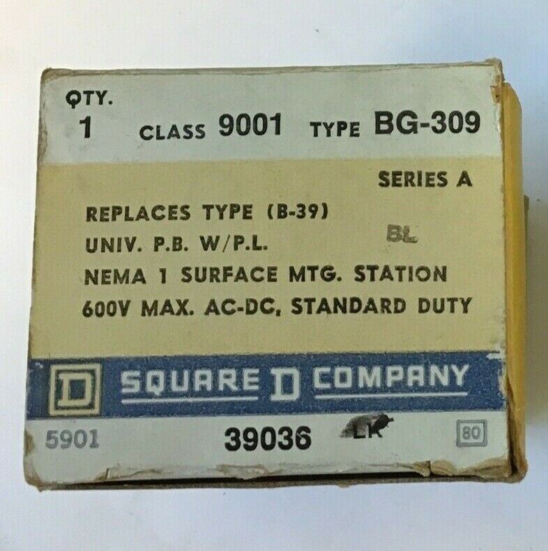 SQUARE D 9001 BG-309 PUSH BUTTON SER.A 600VAC