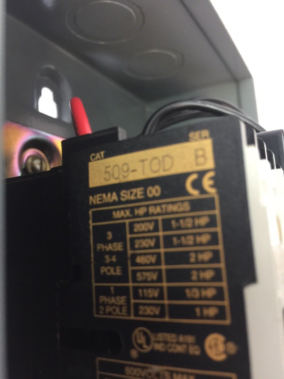 ALLEN BRADLEY 509-TAD FULL VOLTAGE STARTER NEMA SIZE 00 GA475 COIL 480V 60HZ