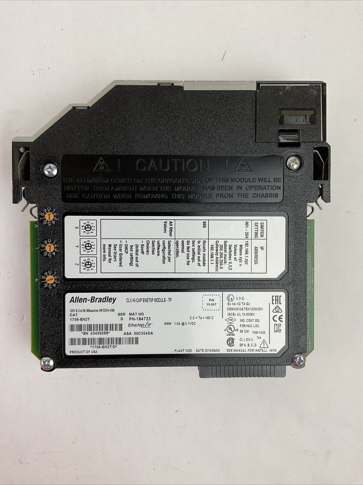 ALLEN BRADLEY 1756-EN2T SER D FW 10.007 CLX HI-CAP ENET/IP MODULE