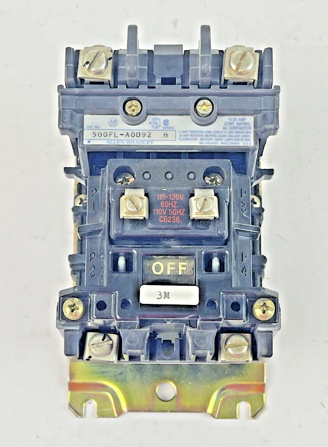 ALLEN BRADLEY - 500FL-AOD92 SER. B- AC LIGHTING CONTACTOR 15/20 AMP, 600 VAC