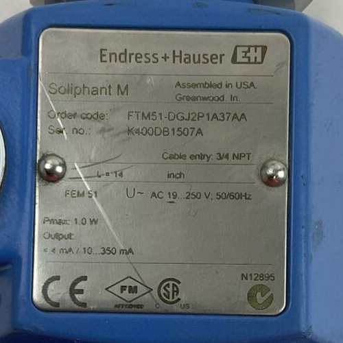 ENDRESS + HAUSER FTM51-DGJ2P1A37AA POINT LEVEL SWITCH 19...250VAC 50/60HZ