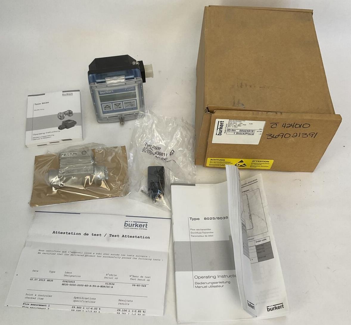 BURKERT 00423915 INLINE FLOW TRANSMITTER SE35/8035 COIL SUPPLY 12-36VDC 25mA