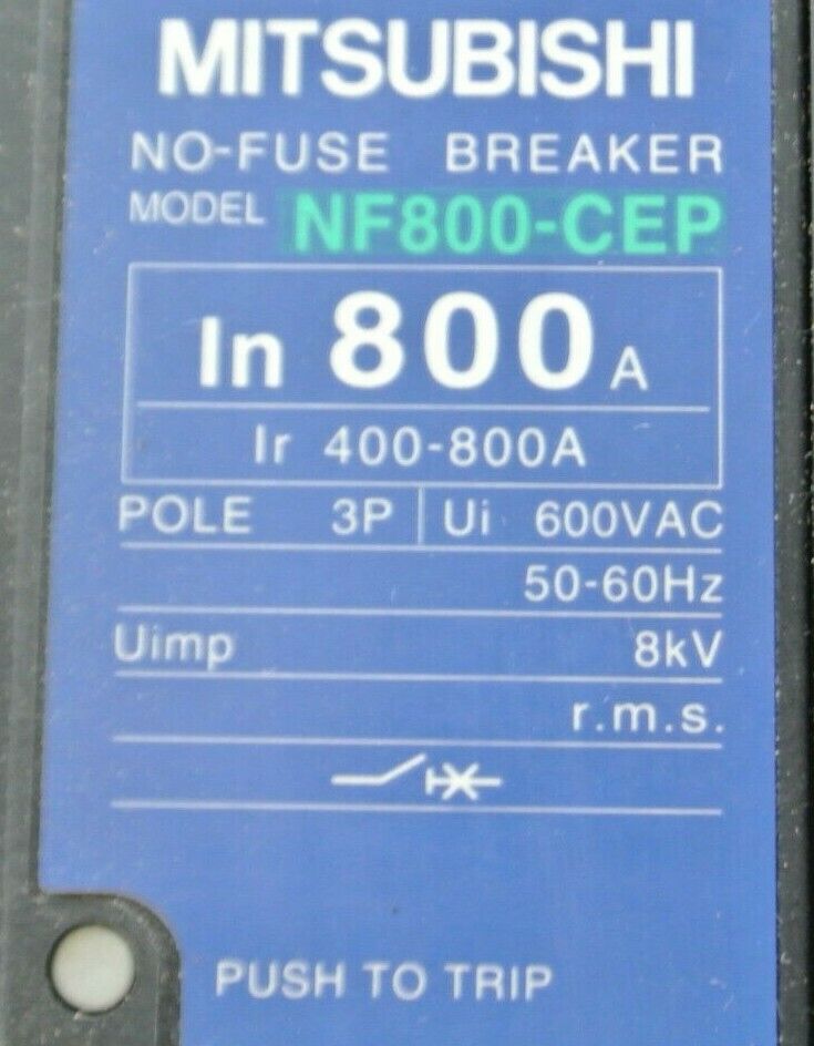 MITSUBISHI NF800-CEF NO-FUSE CIRCUIT BREAKER / 600VAC / 400-800A / 3 POLE /