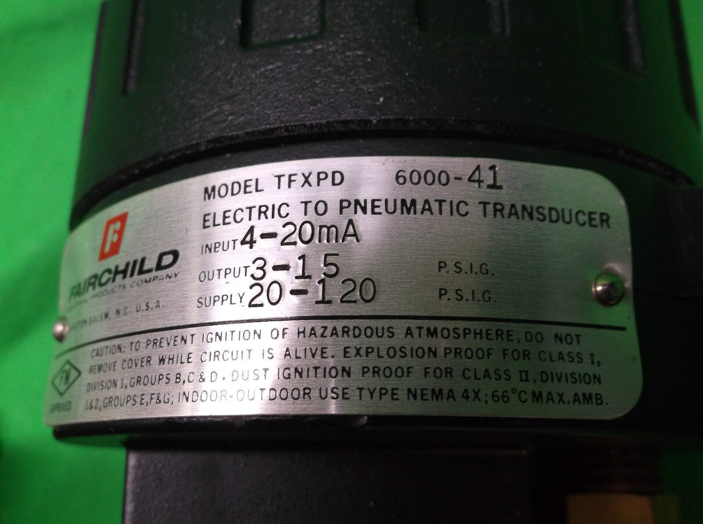 FAIRCHILD INDUSTRIAL PRODUCTS TFXPD6000-41 ELECTRO-PNEUMATIC TRANSDUCER NIB