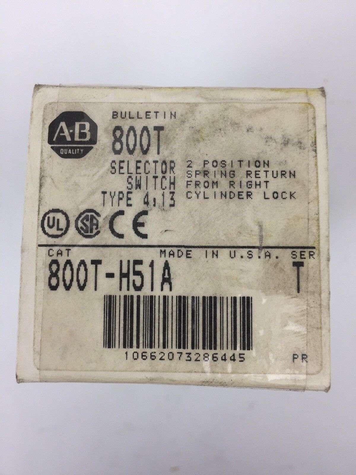 ALLEN BRADLEY 800T-H51A SELECTOR SWITCH SER T KEY 2 POSITION SPRING RETURN