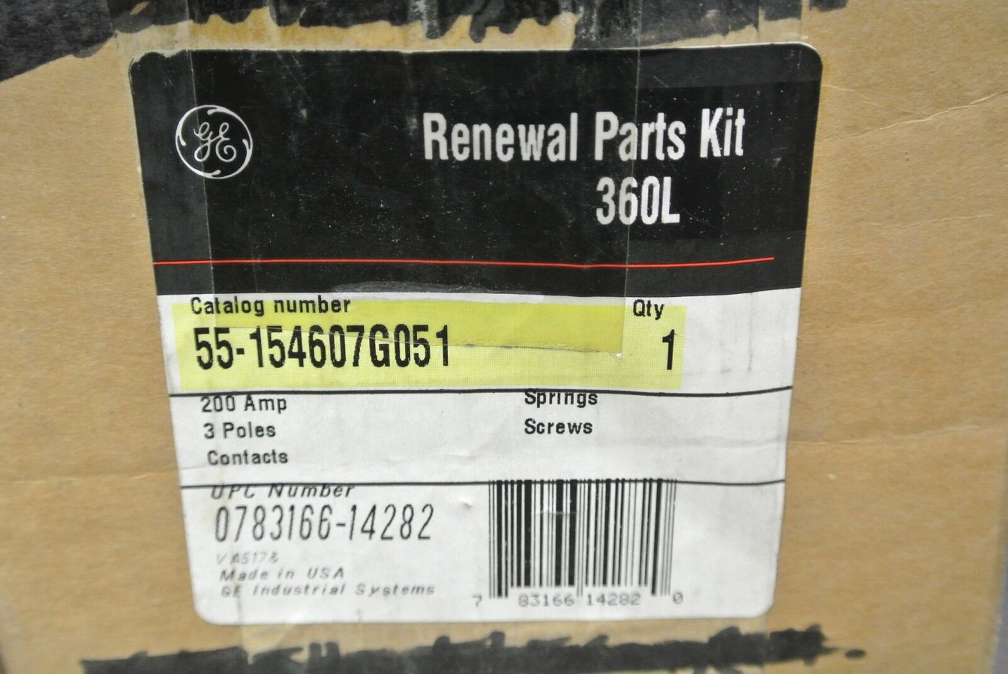 GENERAL ELECTRIC 55-154607G051 CONTACT KIT / 200A / 3-POLE / 360L / NEW SURPLUS