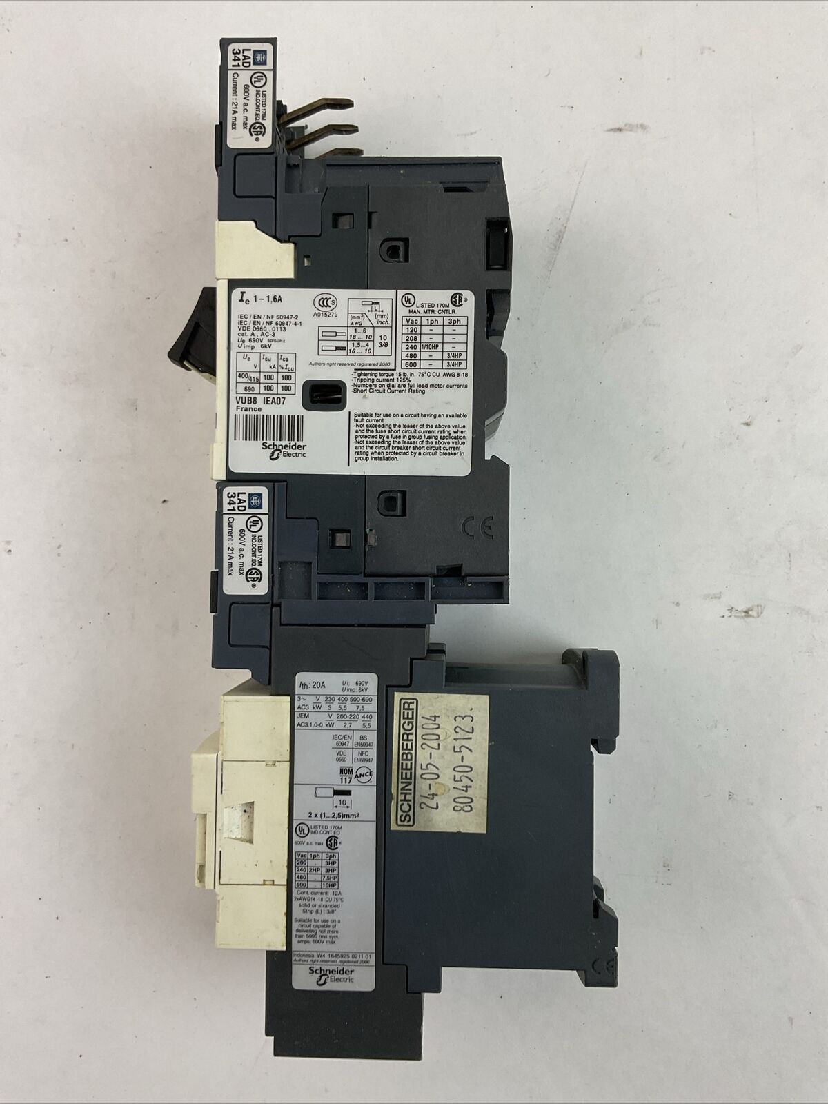 SCHNEIDER GV2ME063/1-16A CIRCUIT BREAKER LC1D123BL CONTACTOR COIL 24VDC LAD341