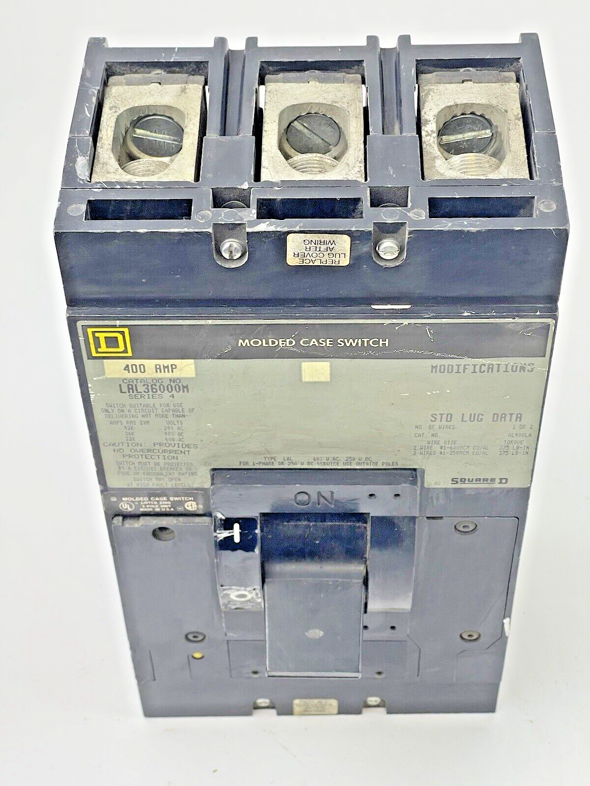 SQUARE D - LAL3600M SER. 4 - MOLDED CASE CIRCUIT BREAKER -400 AMP,3 POLE,600 VAC