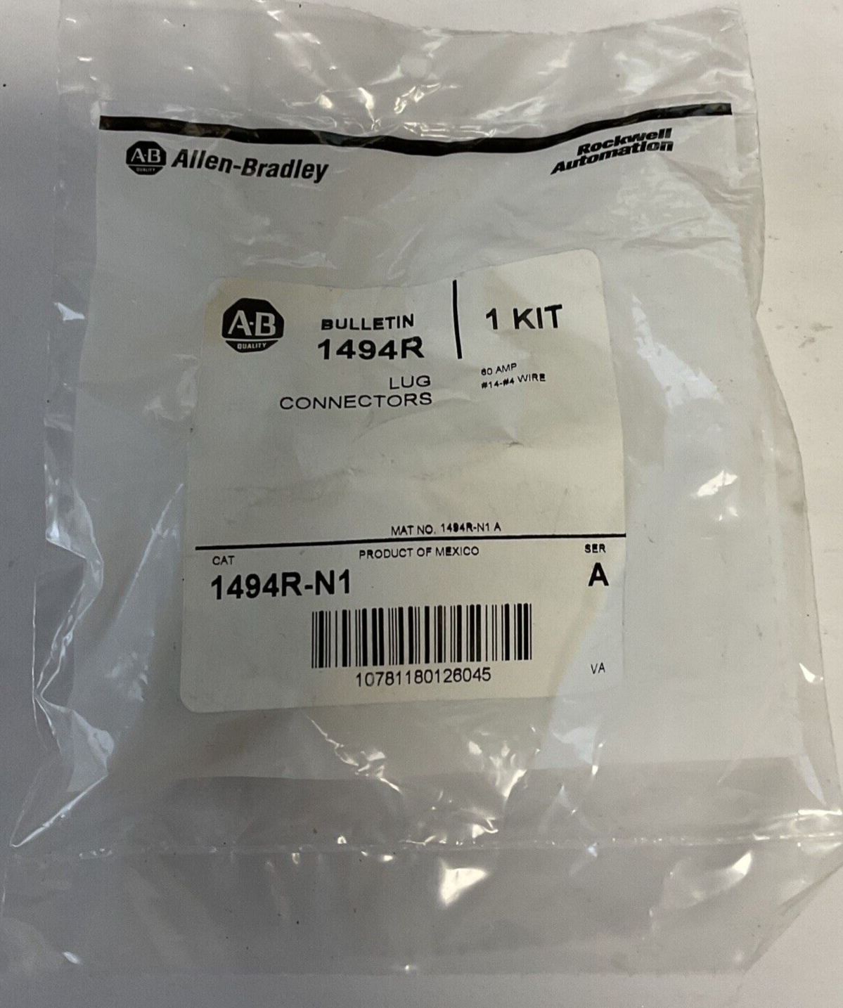 ALLEN BRADLEY 1494R-N1 LUG CONNECTOR KIT 60AMP SER.A ***LOTOF2***