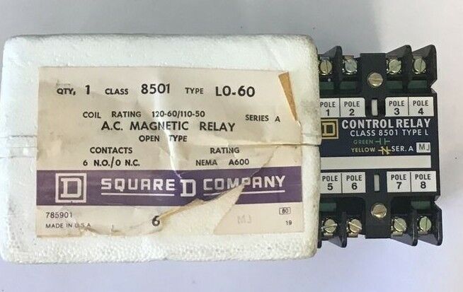 SQUARE D 8501 LO-60 AC MAGNETIC RELAY SER.A 120-60/110-50