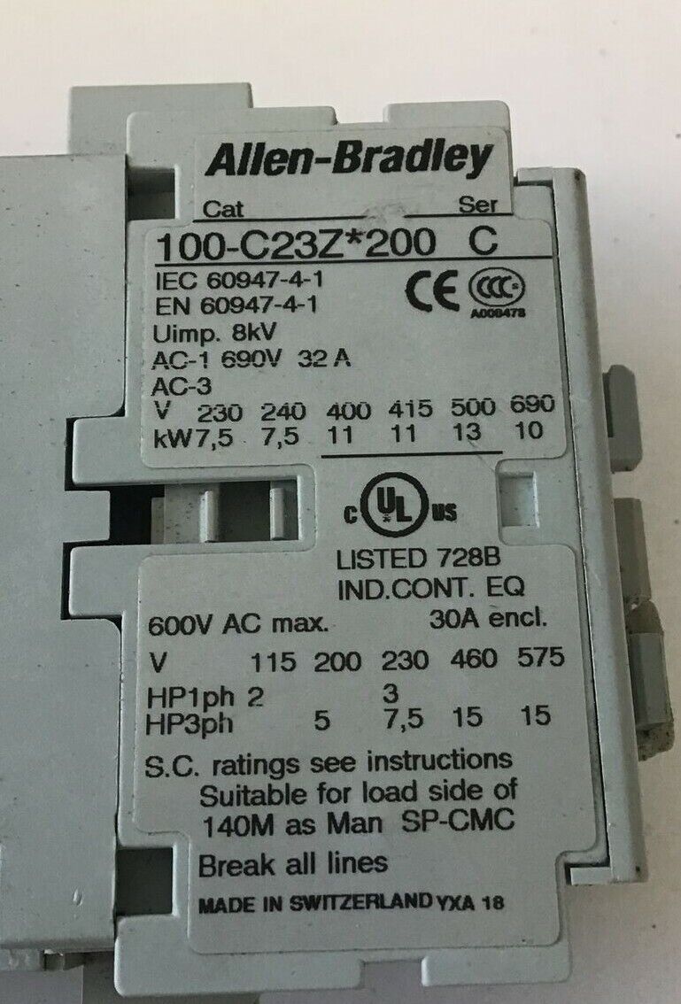 ALLEN BRADLEY 100-C23Z*200 CONTACTOR SER.C 690V 32A 100-C23DJ200***LOTOF2***
