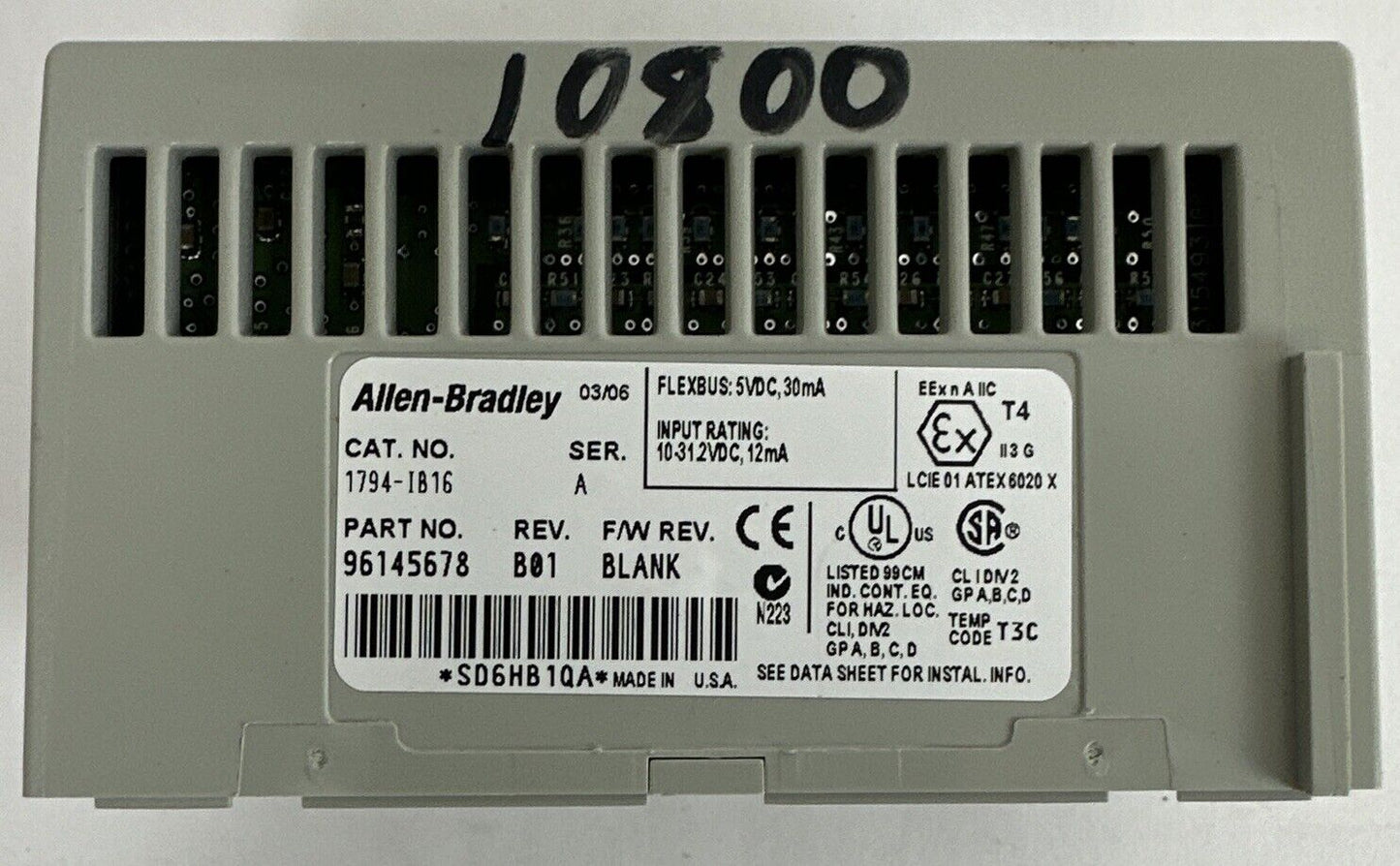 ALLEN BRADLEY 1794-IB16 24VDC SINK INPUT MODULE SER A REV B01 F/W REV BLANK