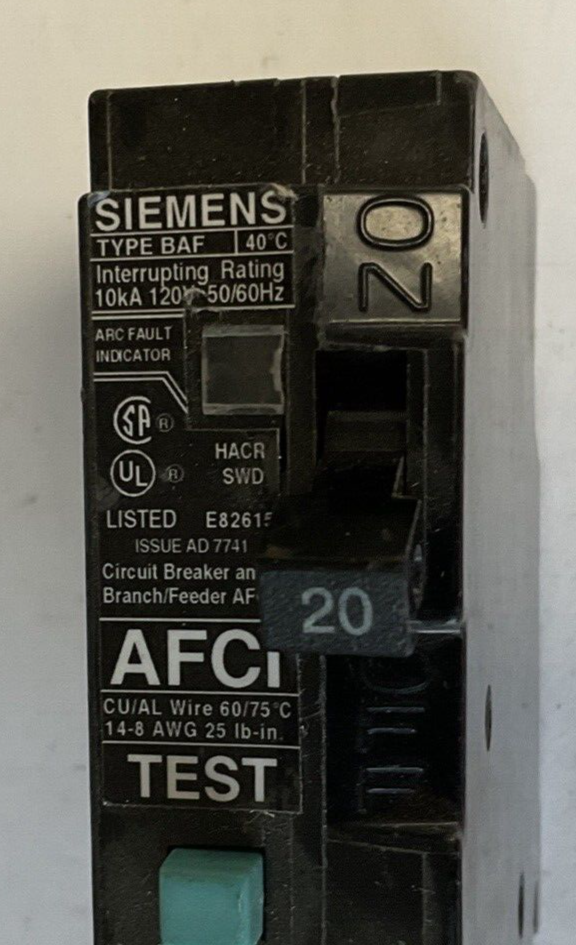 SIEMENS Q120AF CIRCUIT BREAKER 20A 10KA 120VAC 50/60HZ