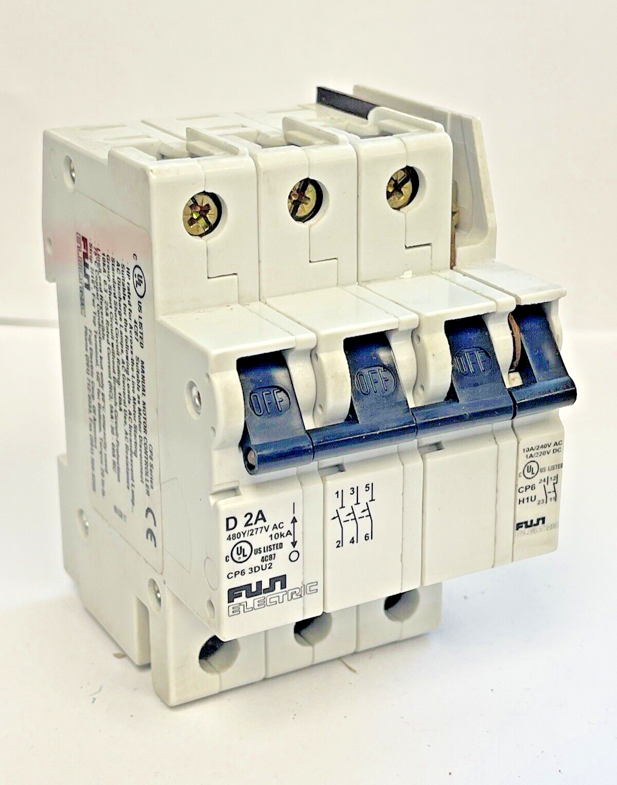 FUJI - CP6 3DU2 -2A MANUAL MOTOR CONTROLLER - 480/277 VAC & CP6 H1U AUX CONTACT
