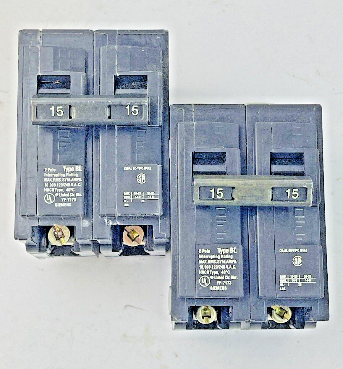 SIEMENS *LOT OF 2* - B215 - CIRCUIT BREAKERS -2 POLE, 15A, 240 VAC, 60Hz TYPE BL