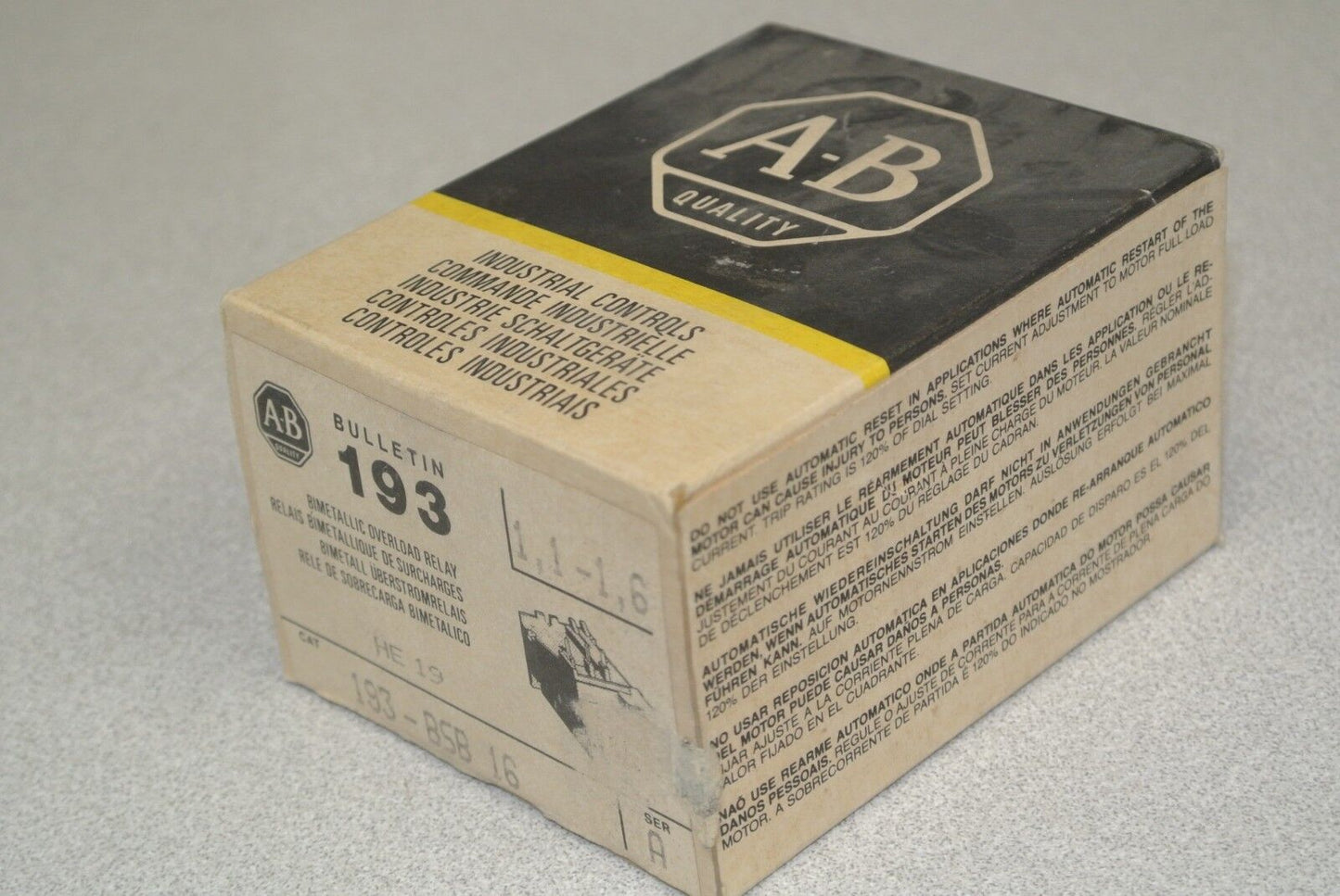 ALLEN-BRADLEY 193-BSB16 Ser. A BIMETALLIC OVERLOAD RELAY 1.1-1.6A / NEW SURPLUS