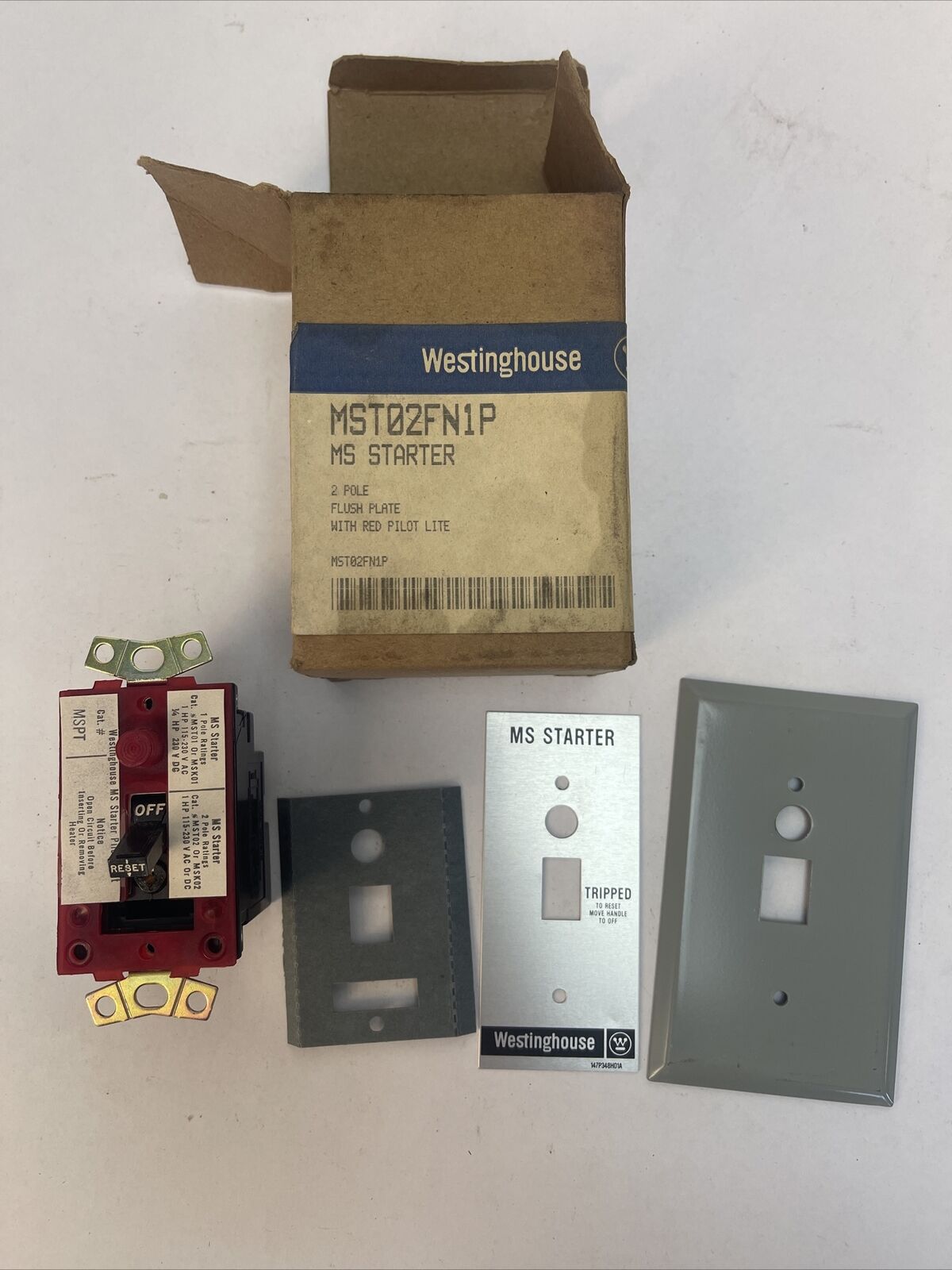 WESTINGHOUSE MST02FN1P MANUAL STARTER SWITCH 2 POLE 1HP 115-230V FLUSH PLATE RED