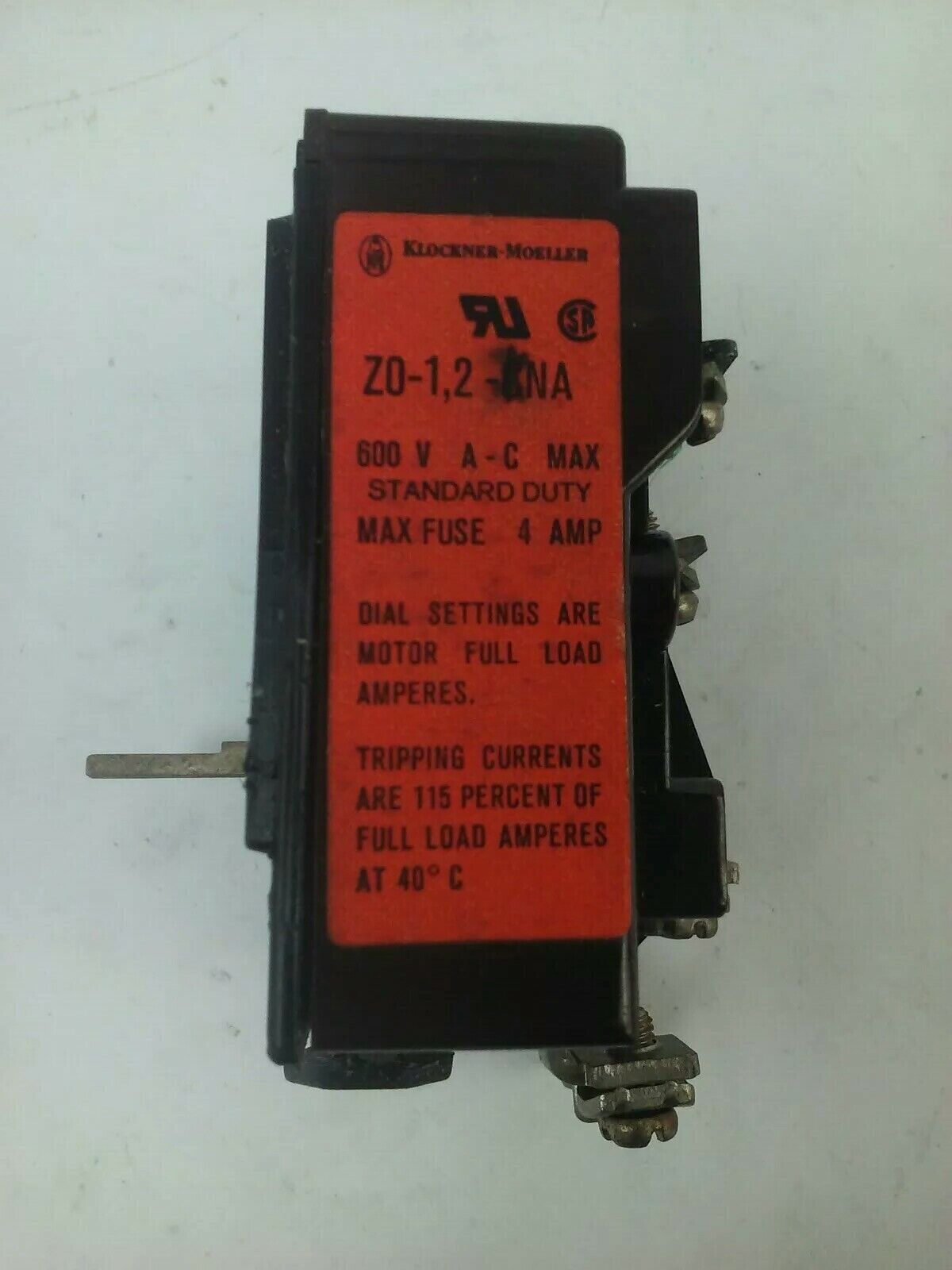 KLOCKNER MOELLER Z0-1,2-KNA OVERLOAD RELAY 600V 4A Z012-KNA, Z0-1,2-CNA ?