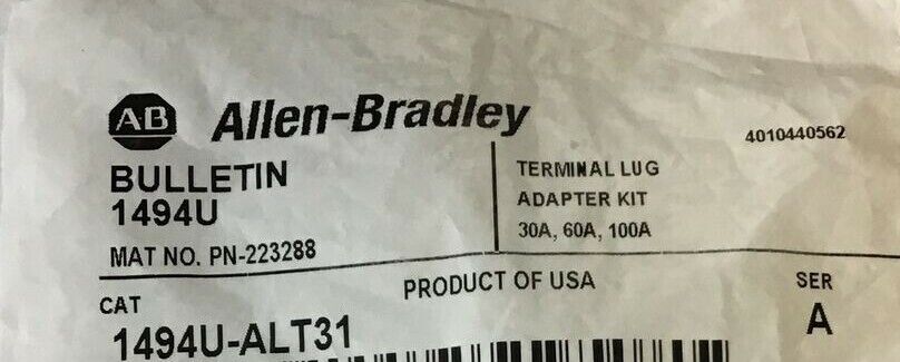 ALLEN BRADLEY 1494U-ALT31 TERMINAL LUG ADAPTER KIT SER.A 30,60,100AMP