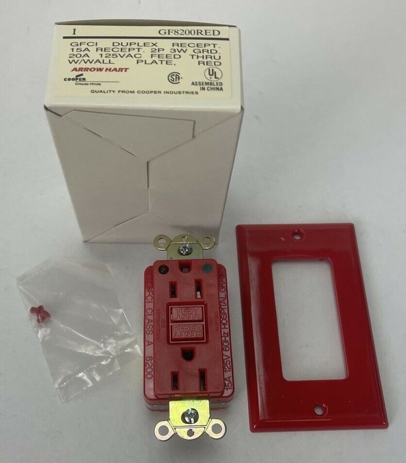 ARROW HART GF8200RED GFCI DUPLEX RECEPTACLE 15A 125V HOSPITAL GRADE