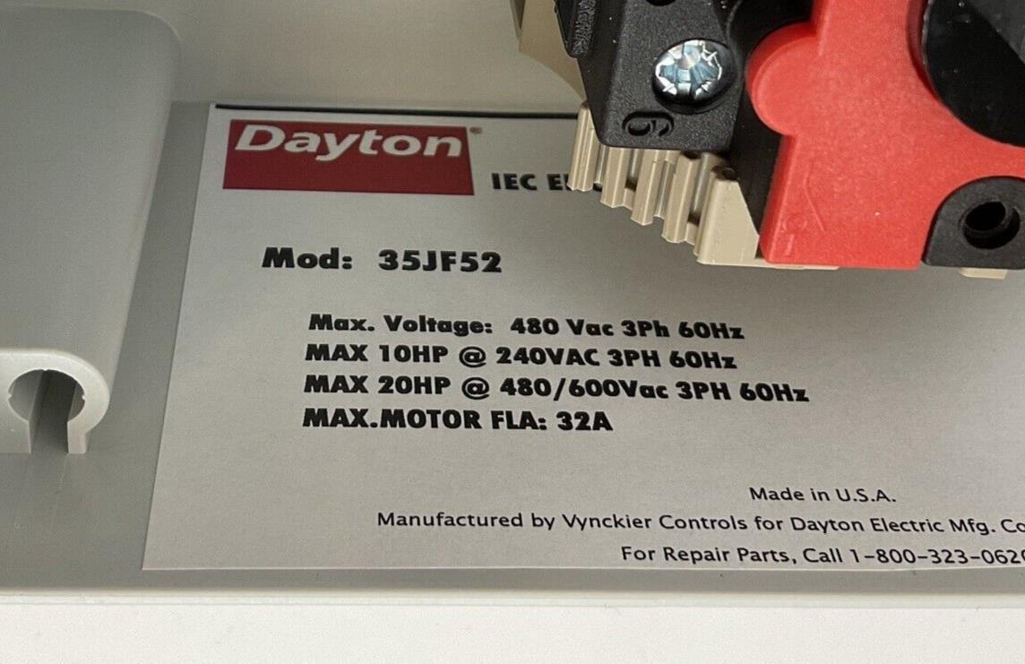 DAYTON 35JF52 IEC ENCLOSED DISCONNECT 20HP 600VAC 3PH 60HZ 32A